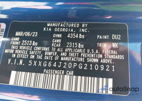 2023 Kia K5 Gt-Line из США, поврежденный, VIN 5XXG64J20PG210921